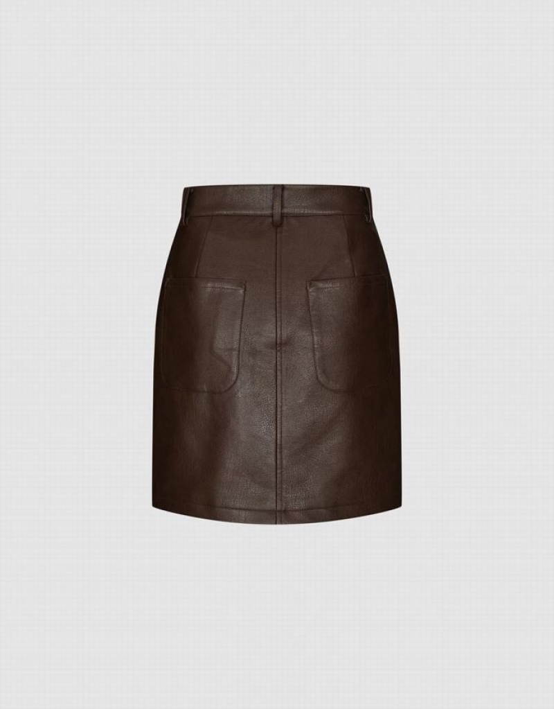 Urban Revivo Vegan Leather Mini A-Line Women's Skirts Brown | XDRMZJU-83