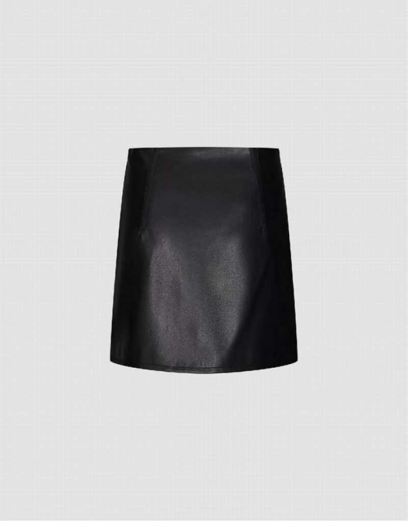 Urban Revivo Vegan Leather Mini Straight Women's Skirts Black | PMSXZEF-19