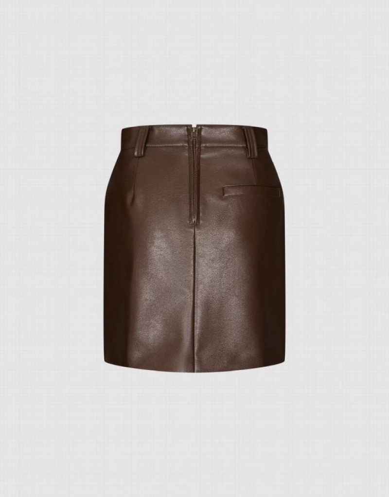 Urban Revivo Vegan Leather Mini Straight Women's Skirts Brown | JWDVOIL-07