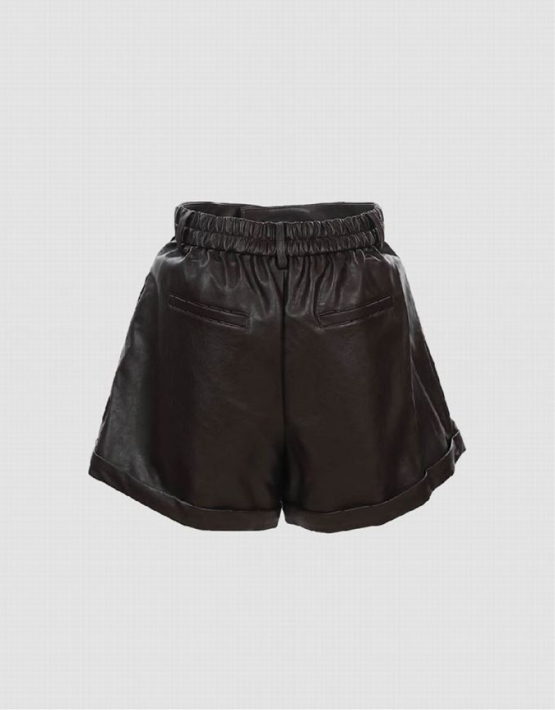 Urban Revivo Vegan Leather Women's Shorts Black | GADTBCI-60