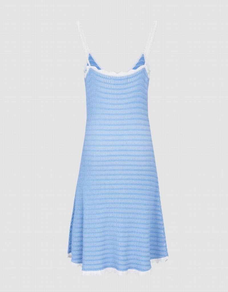 Urban Revivo Wavy Trim Cami Women's Knitted Dress Blue | RBSXGPE-84