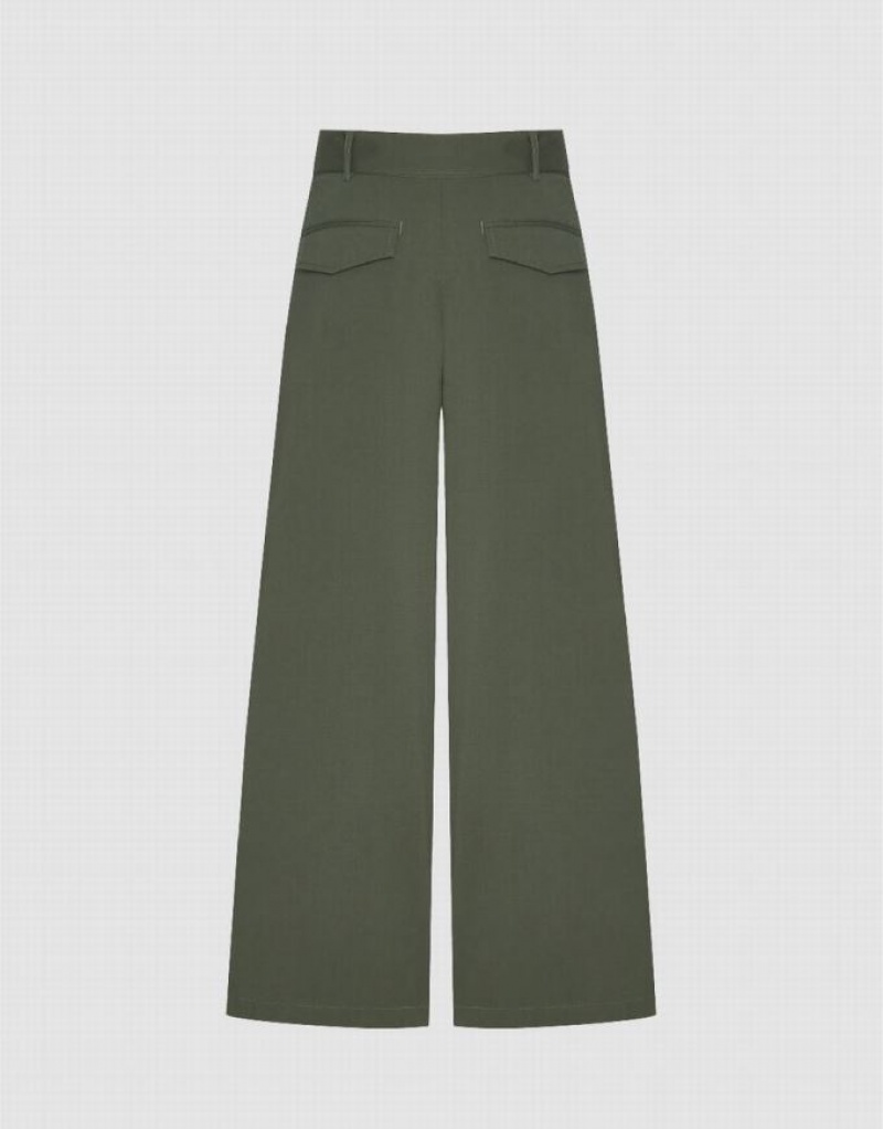 Urban Revivo Wide-Leg With Belt Women's Pants Green | IDSBZKN-68