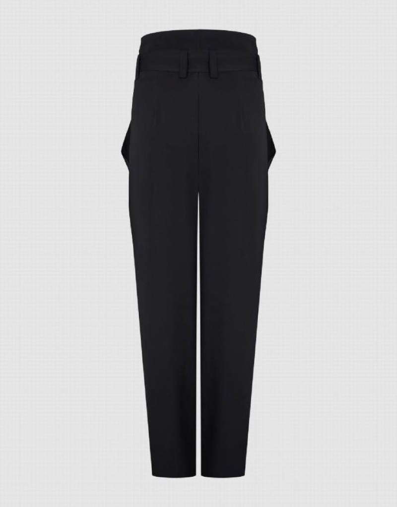 Urban Revivo Wide-Leg With Belt Women's Pants Black | XHQKIMF-24