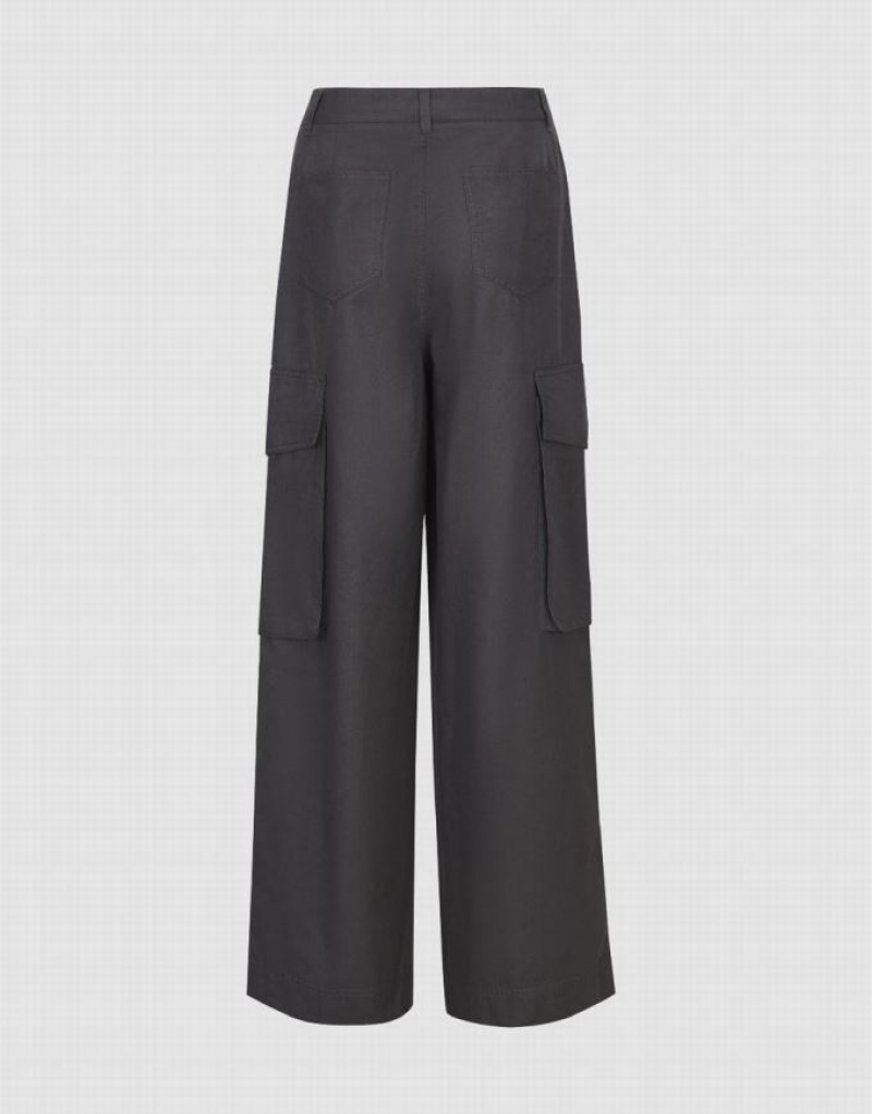 Urban Revivo Wide-Leg With Pockets Women's Pants Dark Grey | EJMKOZH-34