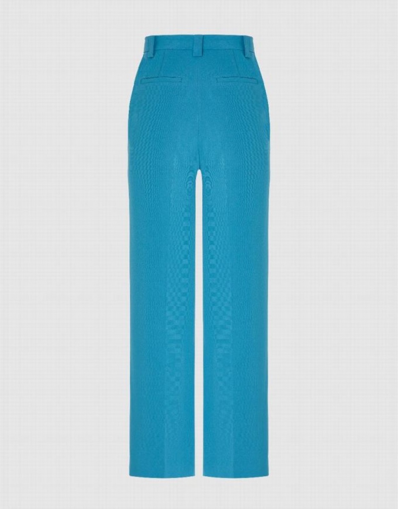 Urban Revivo Wide-Leg Women's Pants Blue | OWPXQLK-30