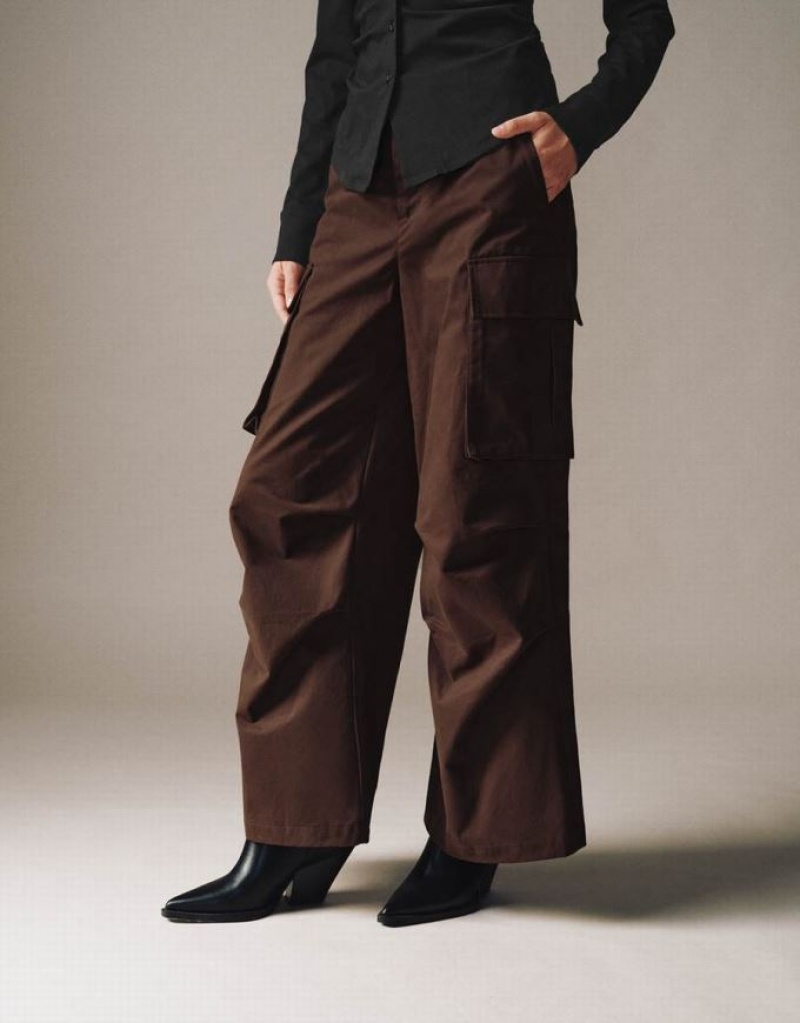 Urban Revivo Wide-Leg Women's Pants Brown | BADHKPF-51