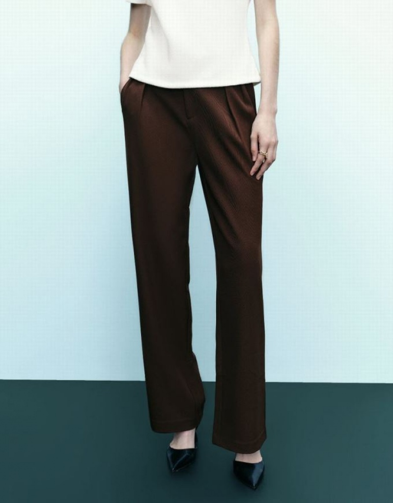 Urban Revivo Wide-Leg Women's Pants Dark Brown | IOFRKZH-93