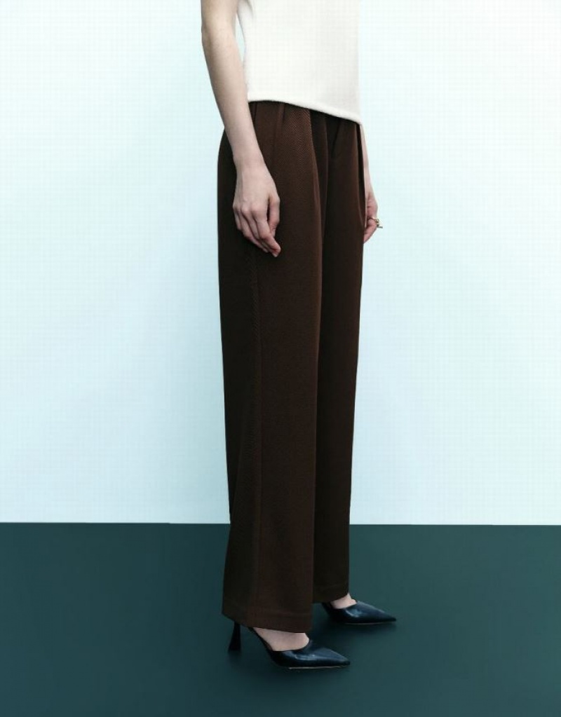 Urban Revivo Wide-Leg Women's Pants Dark Brown | IOFRKZH-93