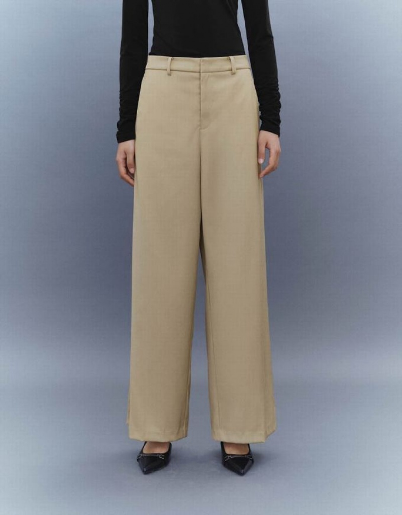 Urban Revivo Wide-Leg Women's Pants Khaki | LGHNODU-24