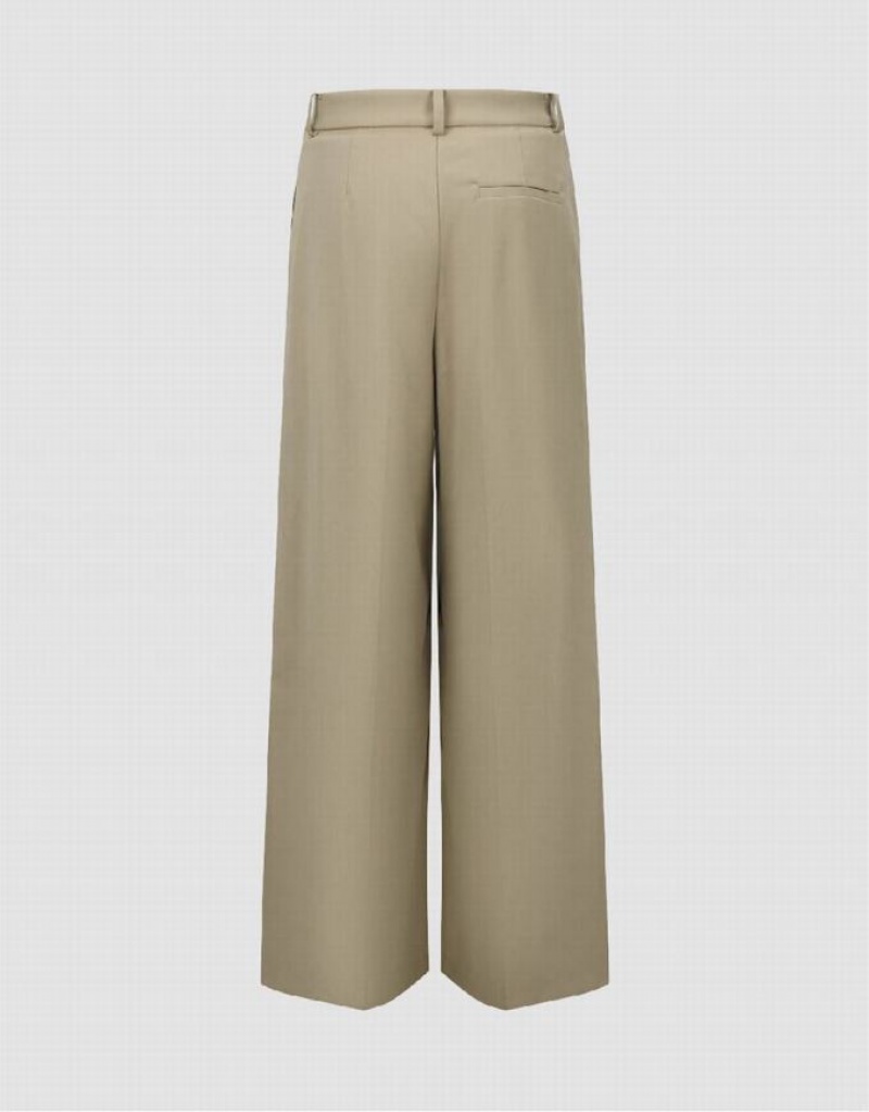 Urban Revivo Wide-Leg Women's Pants Khaki | LGHNODU-24