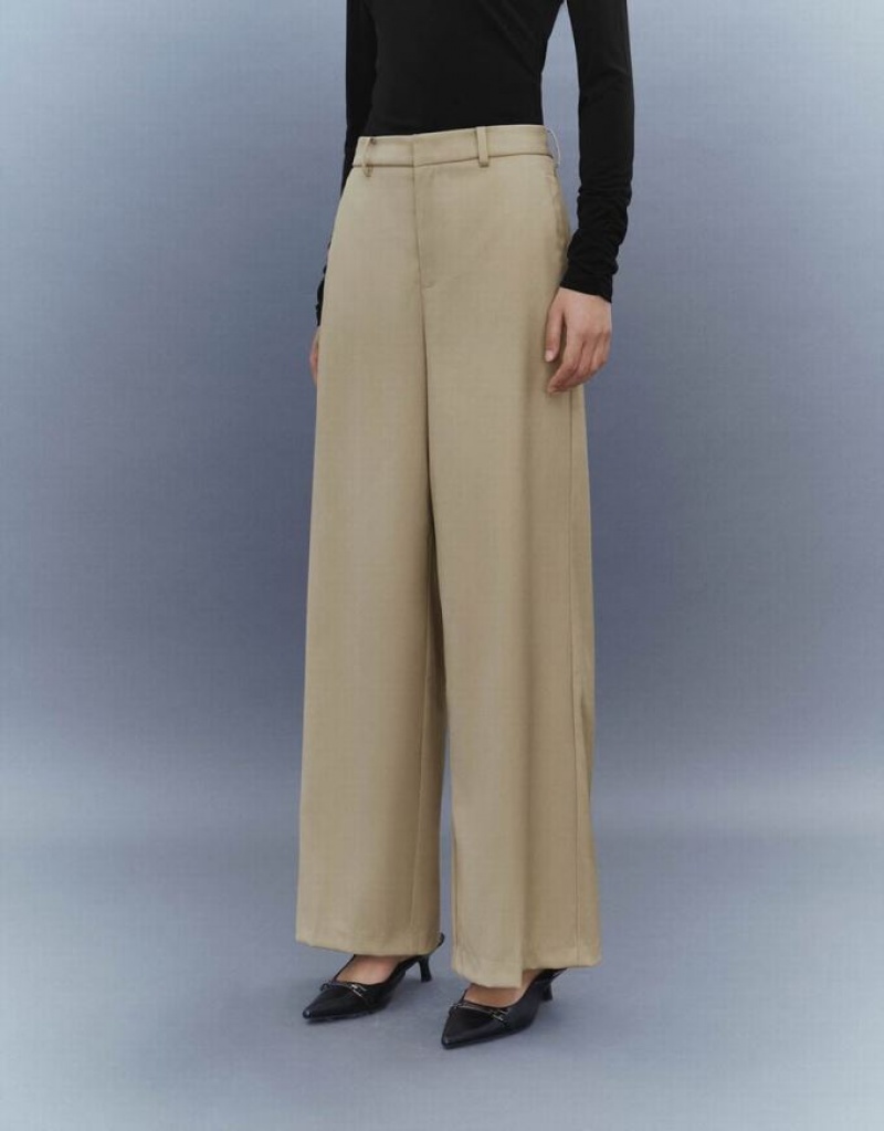 Urban Revivo Wide-Leg Women's Pants Khaki | LGHNODU-24