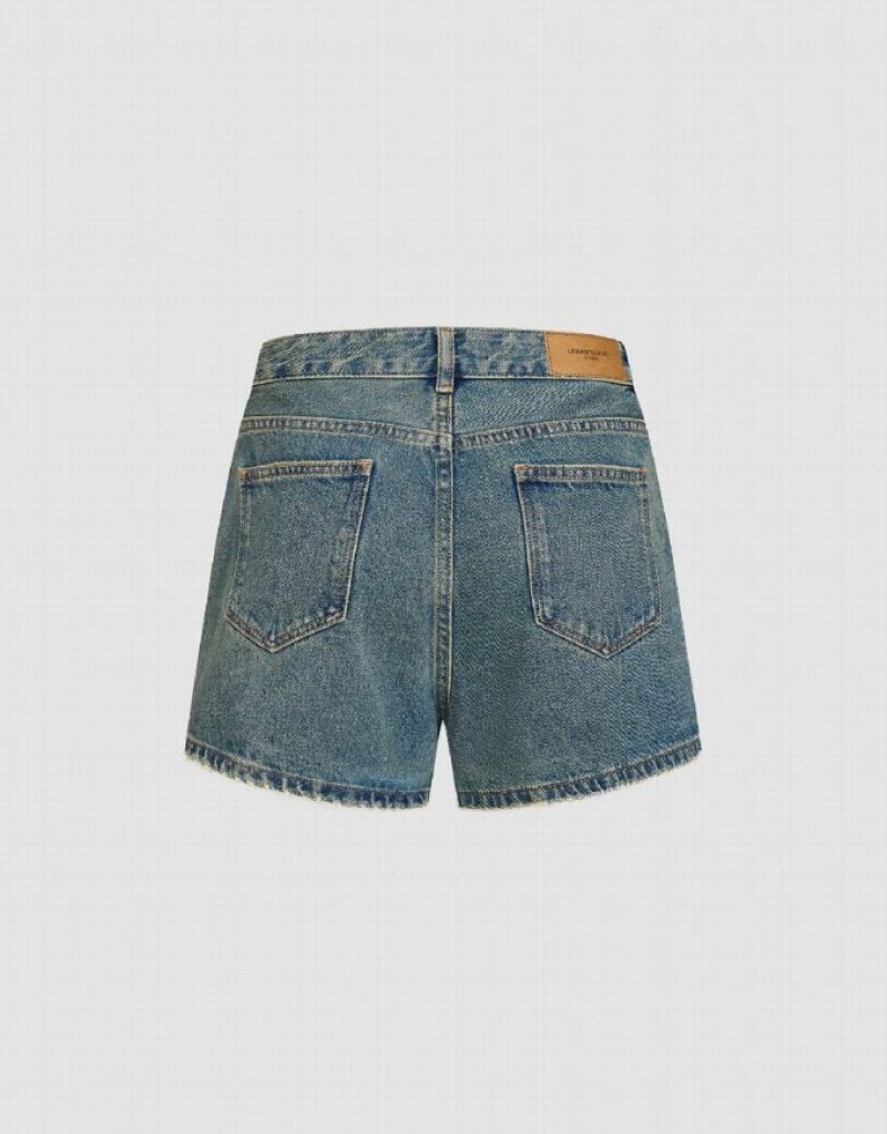 Urban Revivo Women's Denim Shorts Blue | OGJCXUW-53