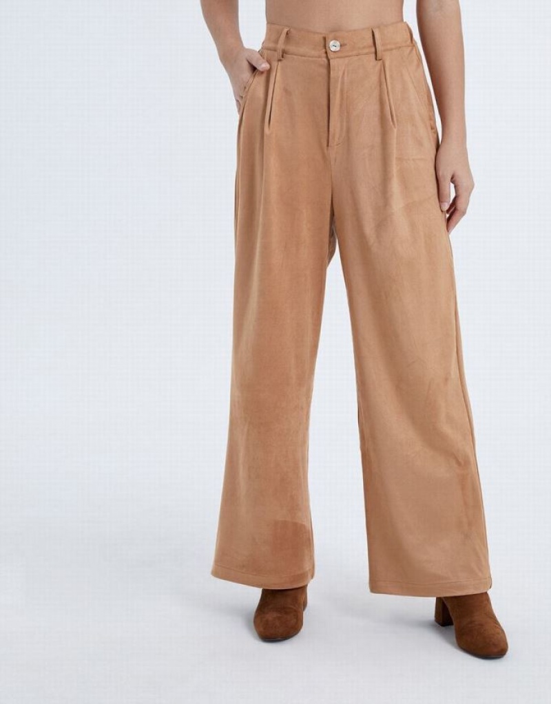 Urban Revivo Woven Long Wide-Leg Women's Pants Brown | TSARONH-21