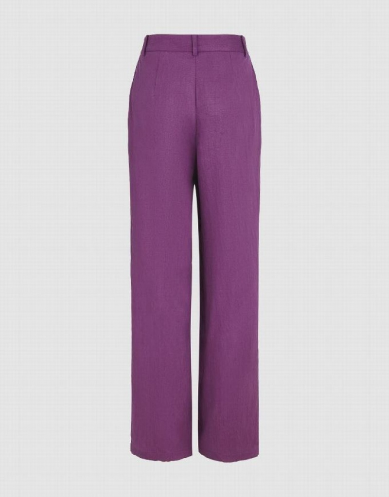 Urban Revivo Woven Wide-Leg Women's Pants Purple | IKHGLBQ-32