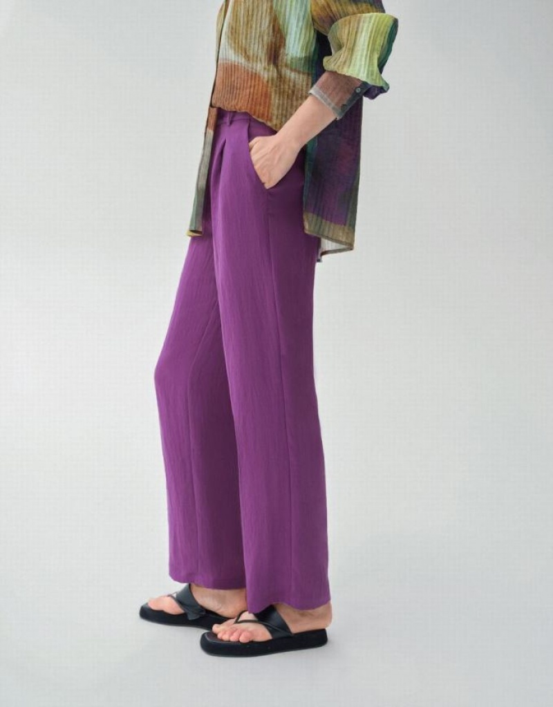 Urban Revivo Woven Wide-Leg Women's Pants Purple | IKHGLBQ-32