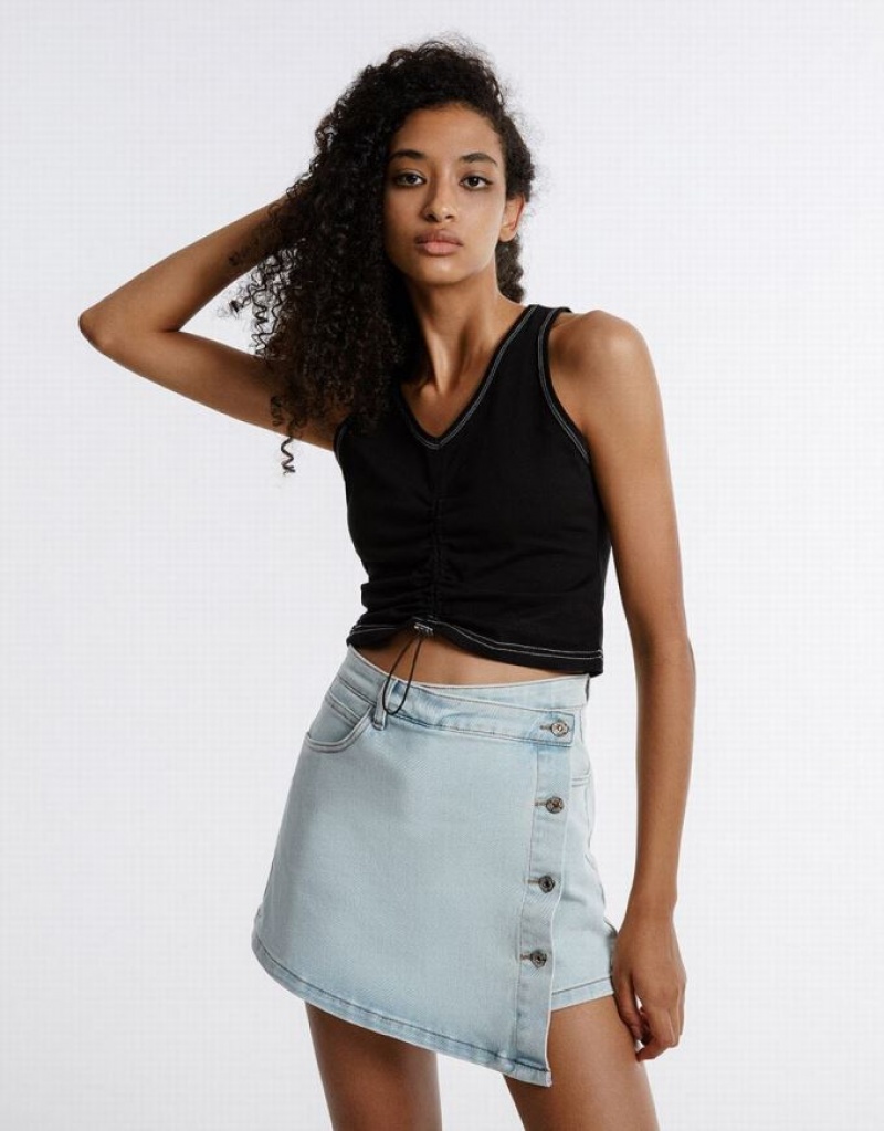 Urban Revivo Wrap Women's Denim Skirt Blue | CQNFIJZ-45