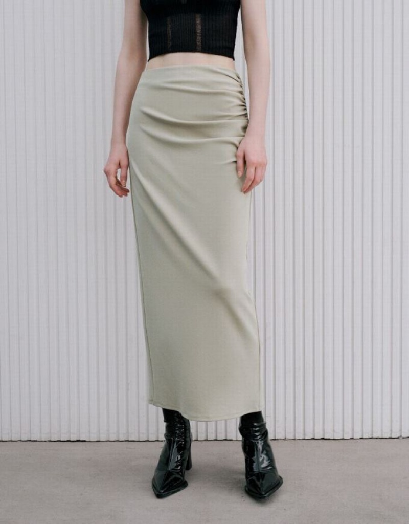 Urban Revivo Wrapped Maxi Women's Skirts Khaki | MWZOFDS-32