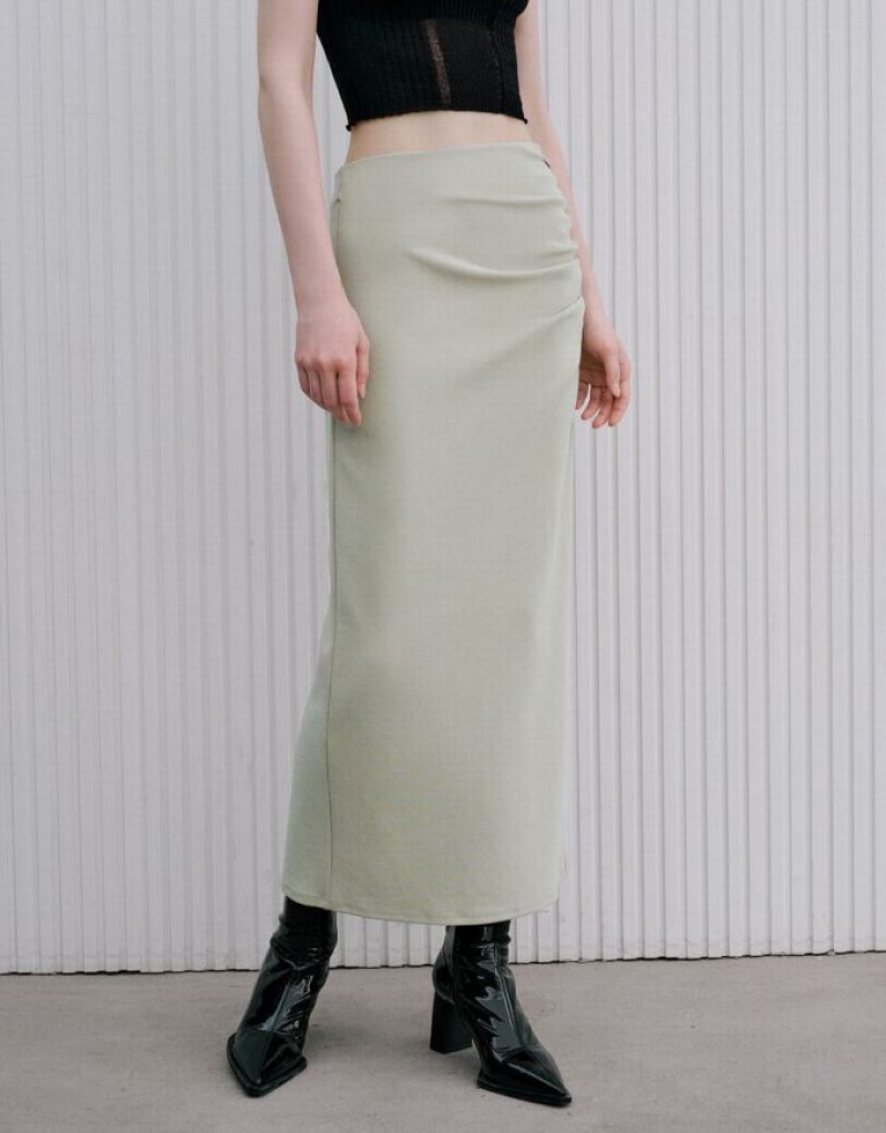 Urban Revivo Wrapped Maxi Women's Skirts Khaki | MWZOFDS-32