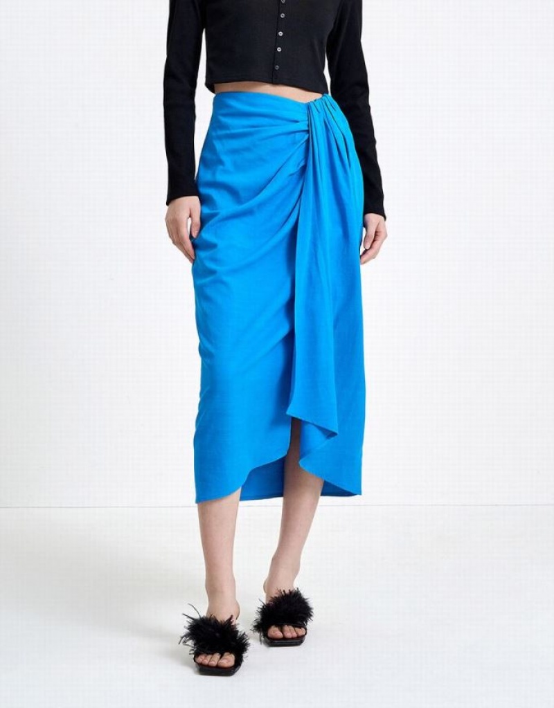 Urban Revivo Wrapped Style Women's Skirts Blue | NOIWSLU-31