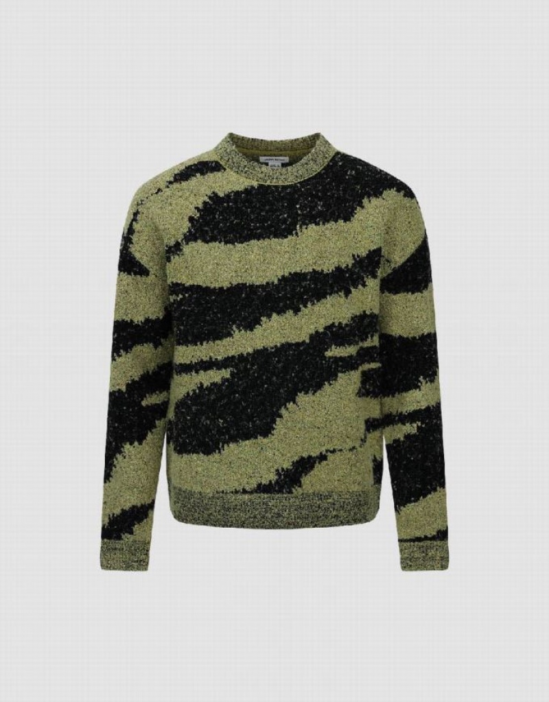 Urban Revivo Zebra Printed Crew Neck Knitted Men's Cardigan Green | ZSLMPDV-47