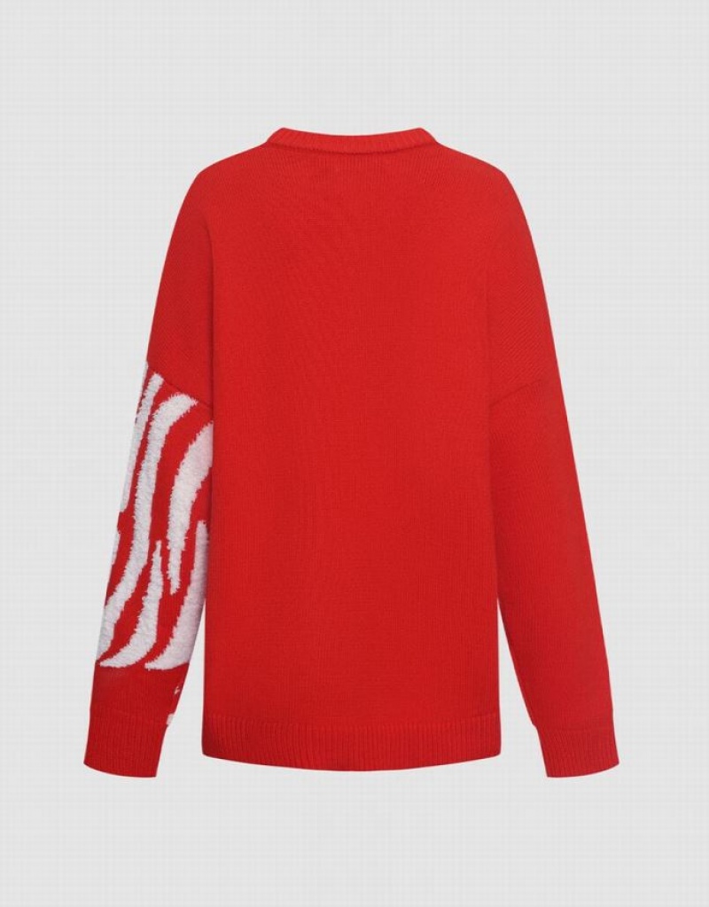 Urban Revivo Zebra Striped Crew Neck Women's Sweaters Red | QOJPZME-01