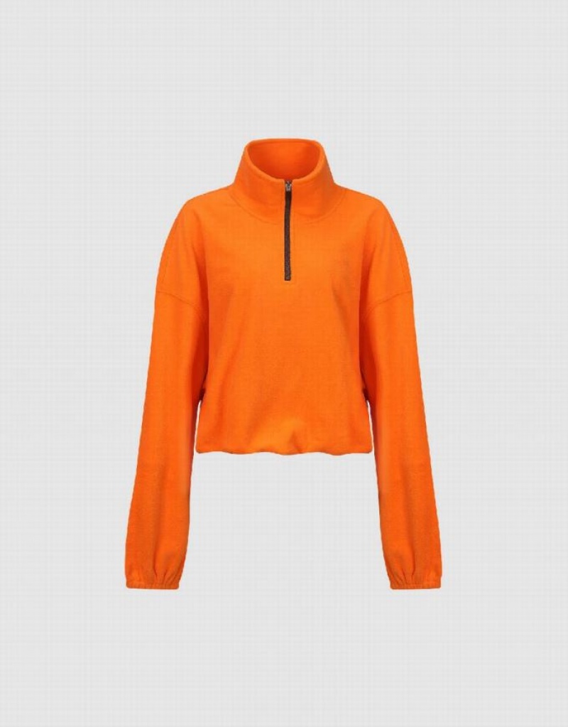 Urban Revivo Zip Half Placket Stand Collar Women's Sweatshirts Orange | TWMJRCL-01