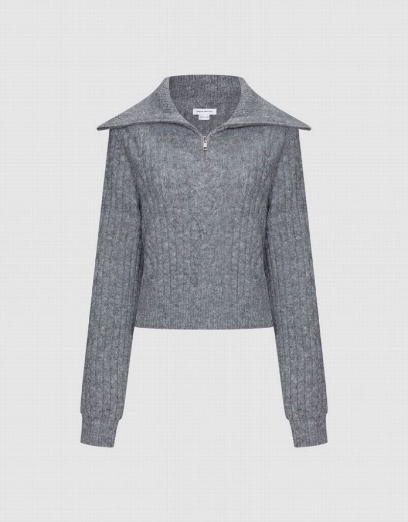 Urban Revivo Zip Half Placket Women's Sweaters Light Grey | EOIXRSA-96