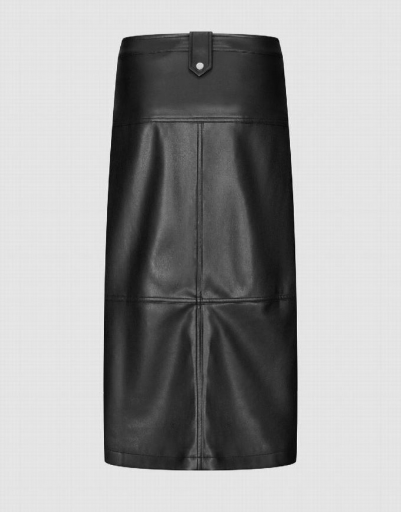 Urban Revivo Zip Up Midi Vegan Leather Women's Skirts Black | ZOIPLFN-42