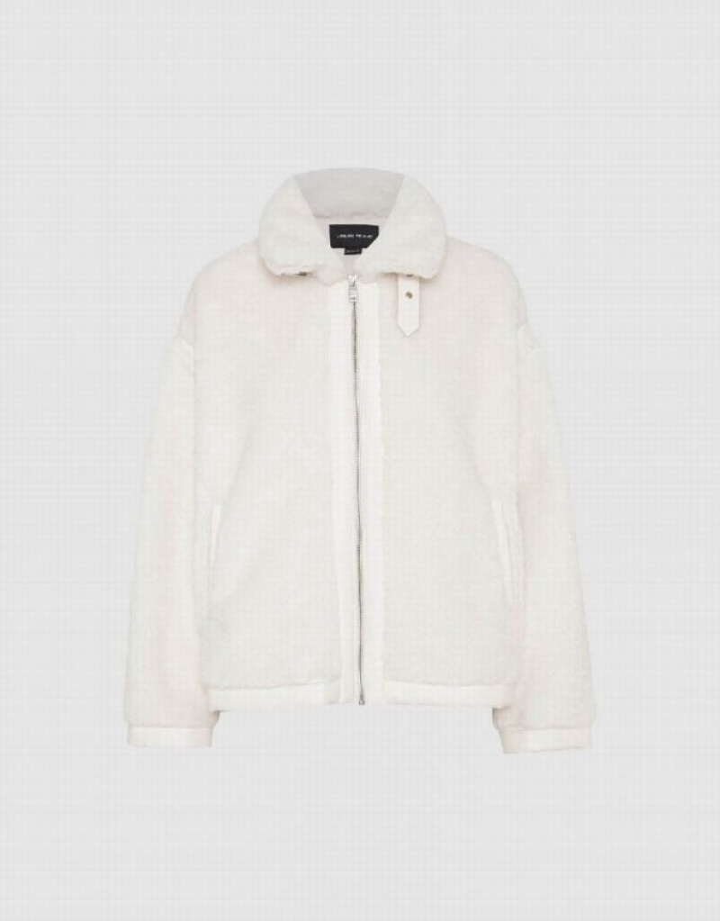 Urban Revivo Zipper Front Furry Women's Coats White | VLEBRQU-67