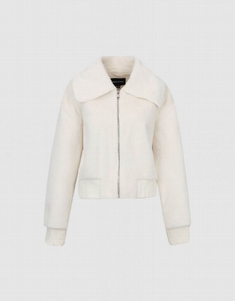 Urban Revivo Zipper Front Furry Women's Jacket White | XDAFRMC-56