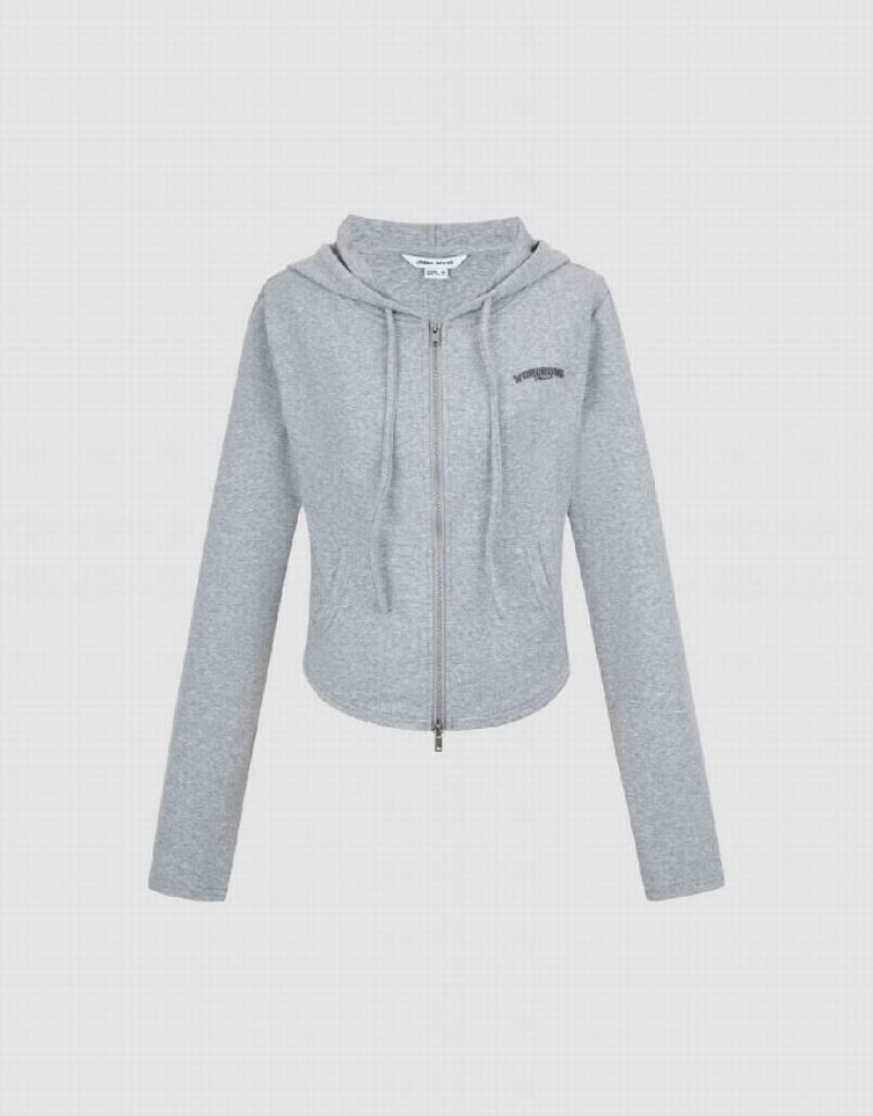 Urban Revivo Zipper Front Hooded Knitted Women's Hooded Jackets Grey | THDGYEB-96