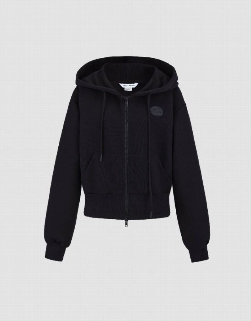 Urban Revivo Zipper Front Hooded Knitted Women's Jacket Black | WOPDQVJ-47