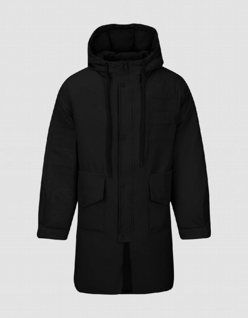 Urban Revivo Zipper Front Hooded Men's Down Jackets Black | GNXFZTM-47