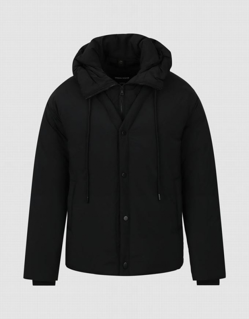 Urban Revivo Zipper Front Hooded Men's Down Jackets Black | LIPCDNW-25