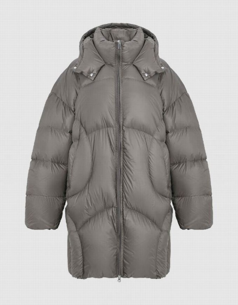 Urban Revivo Zipper Front Hooded Women's Down Jackets Light Grey | SYNVMOB-25