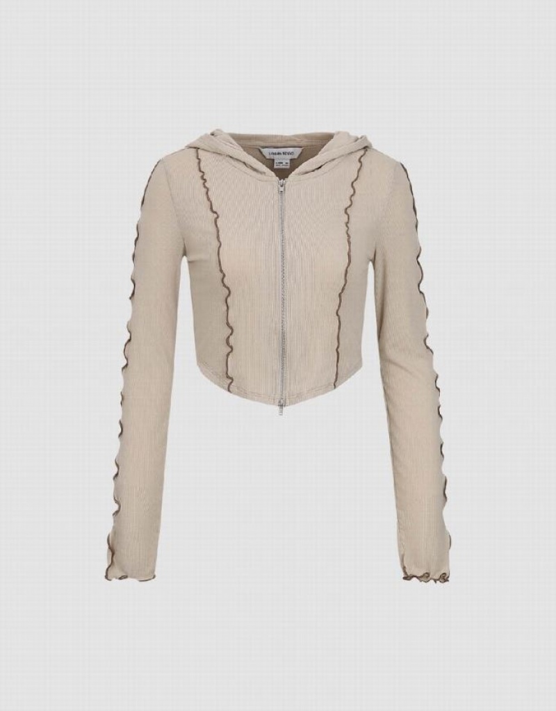 Urban Revivo Zipper Front Knitted Women's Jacket Khaki | ZOLTWFS-32