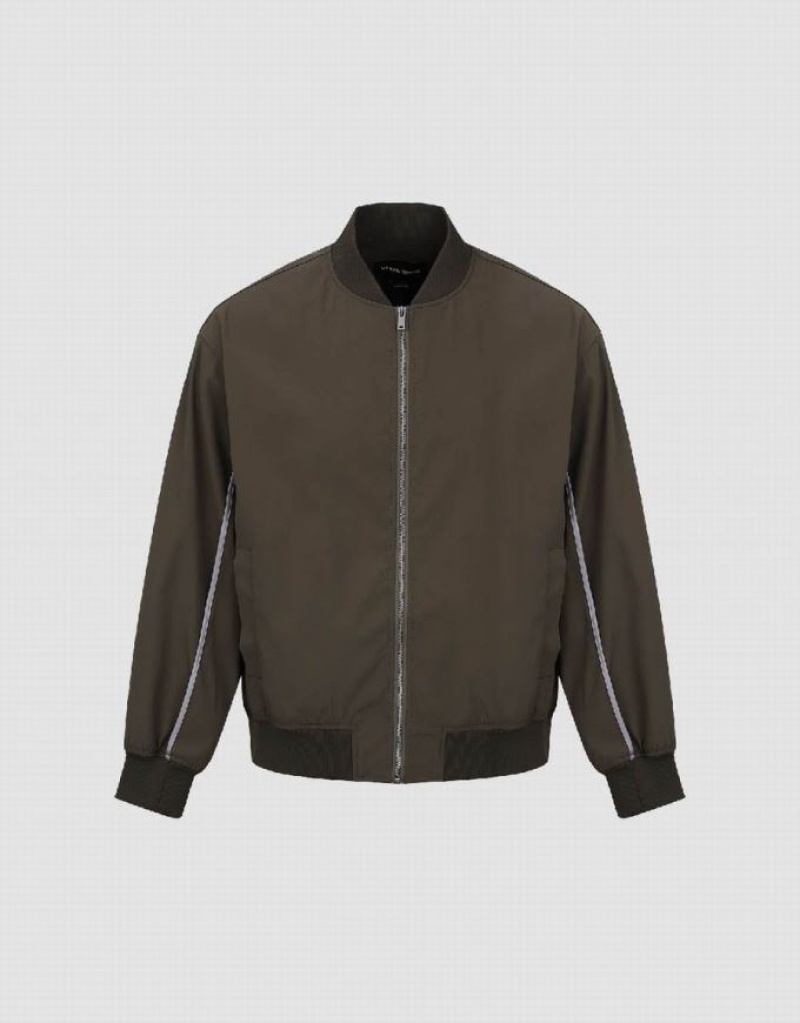 Urban Revivo Zipper Front Loose Men's Jacket Brown | RGFOQKU-30