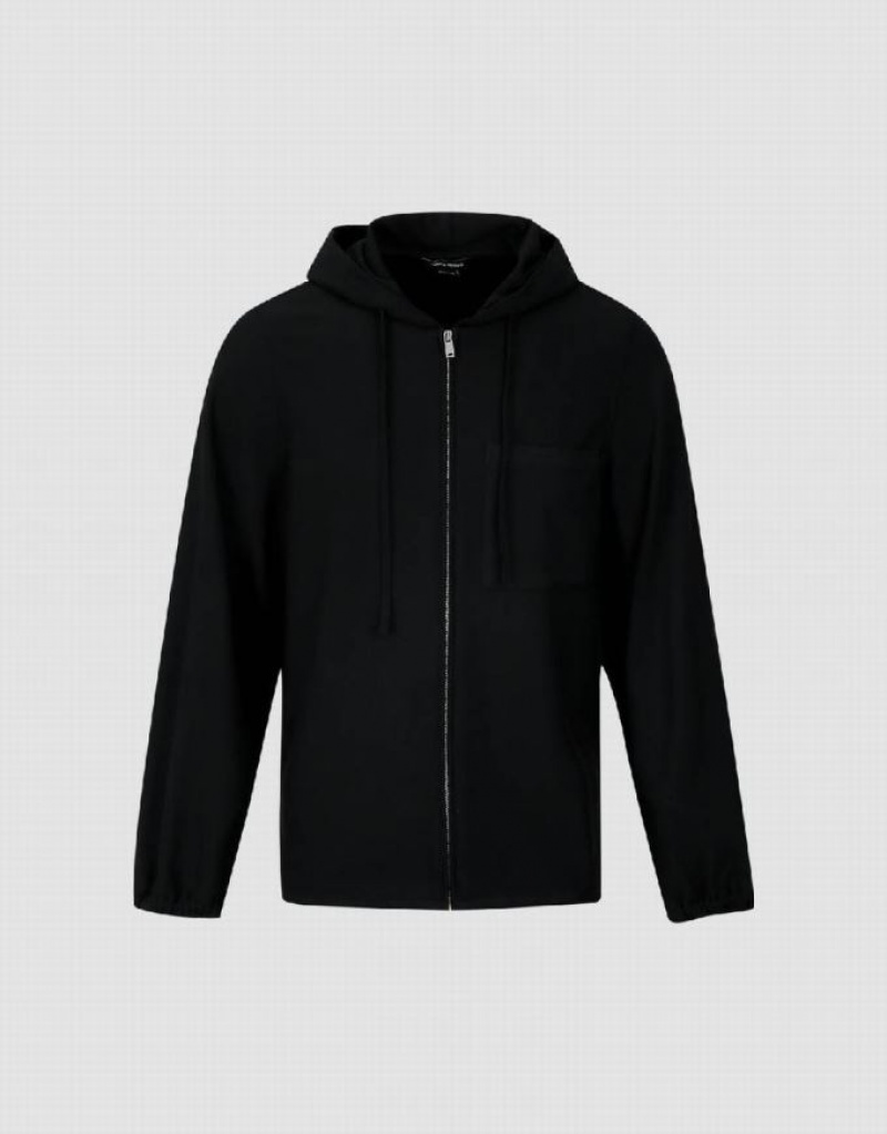 Urban Revivo Zipper Front Men's Hooded Jackets Black | TFVKZHY-15