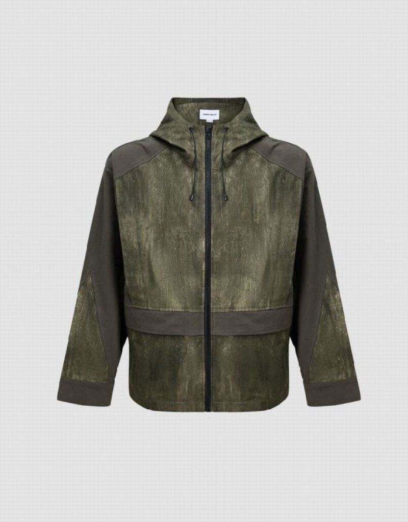 Urban Revivo Zipper Front Men's Hooded Jackets Green | DAVEWPY-28