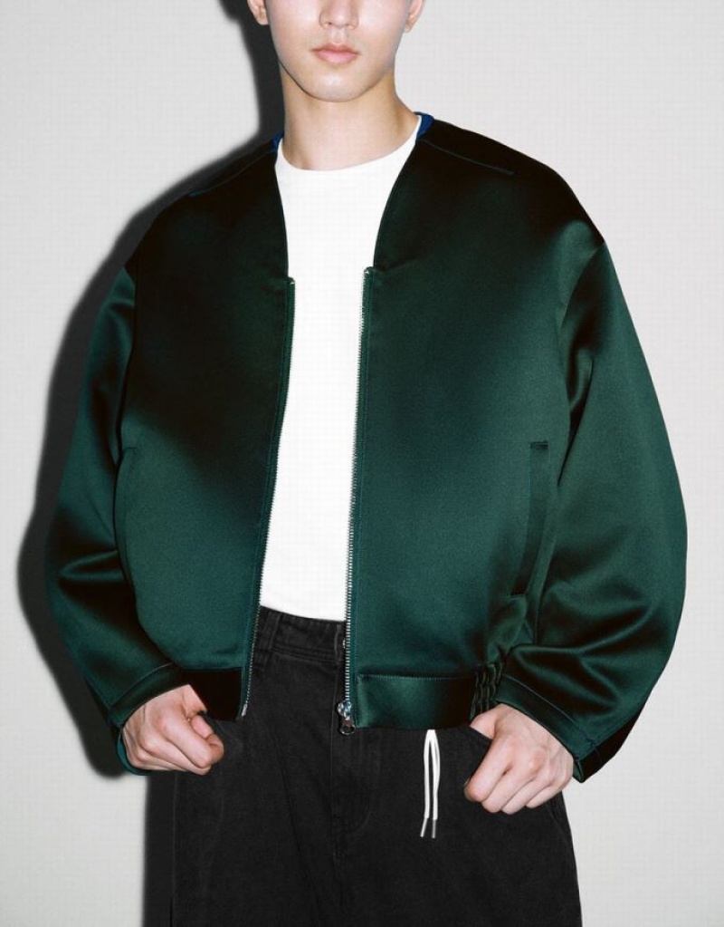 Urban Revivo Zipper Front Oversized Men's Jacket Green | REGVWIX-78