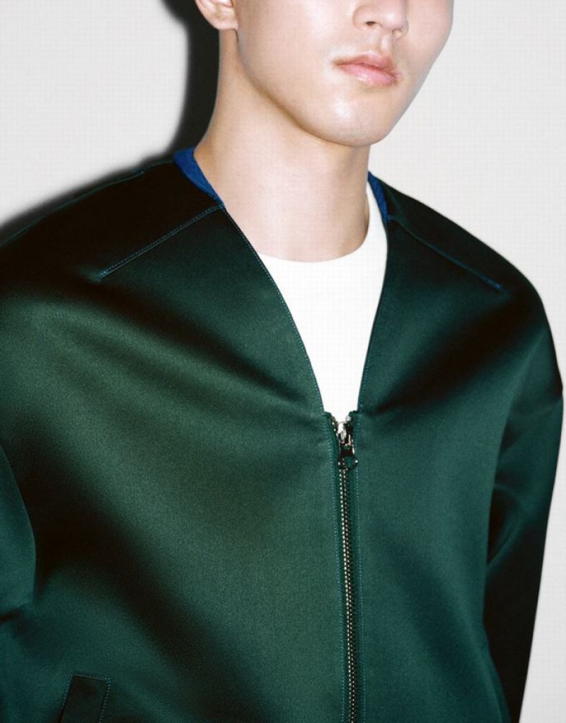 Urban Revivo Zipper Front Oversized Men's Jacket Green | REGVWIX-78