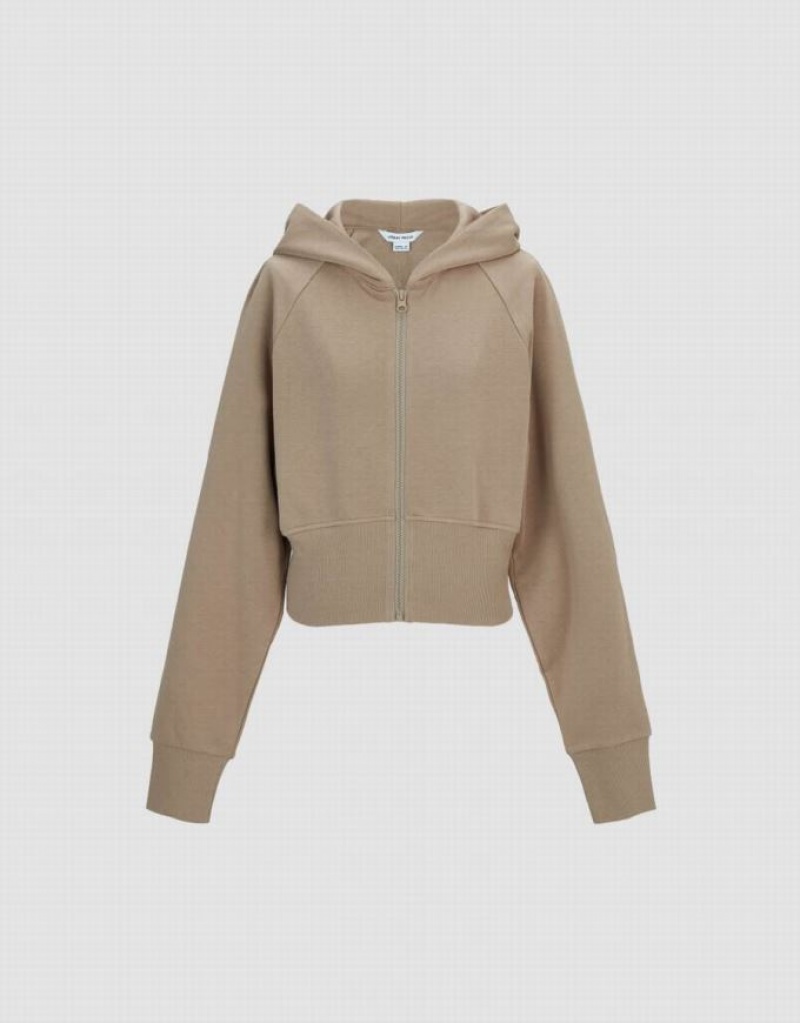 Urban Revivo Zipper Front Raglan Sleeve Knitted Women's Jacket Khaki | QWYMKOJ-17