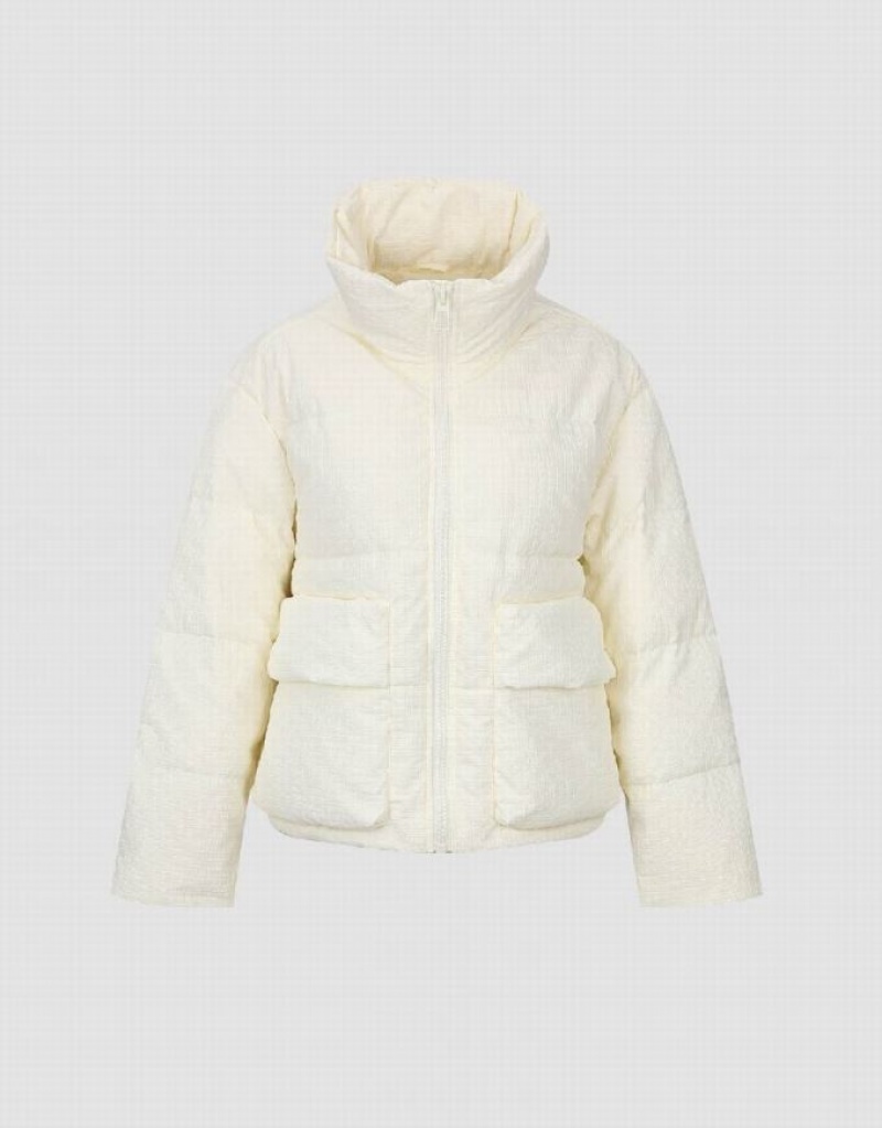 Urban Revivo Zipper Front Stand Collar Women's Down Jackets White | VZKUFXQ-93