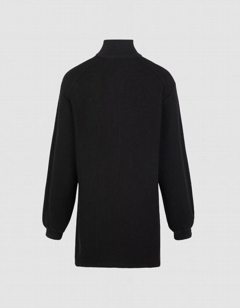 Urban Revivo Zippered Stand Collar Women's Knitted Dress Black | YJTPEHF-12